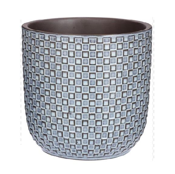 Mini Blauer Übertopf Relief D7 – Modern & Pflegeleicht