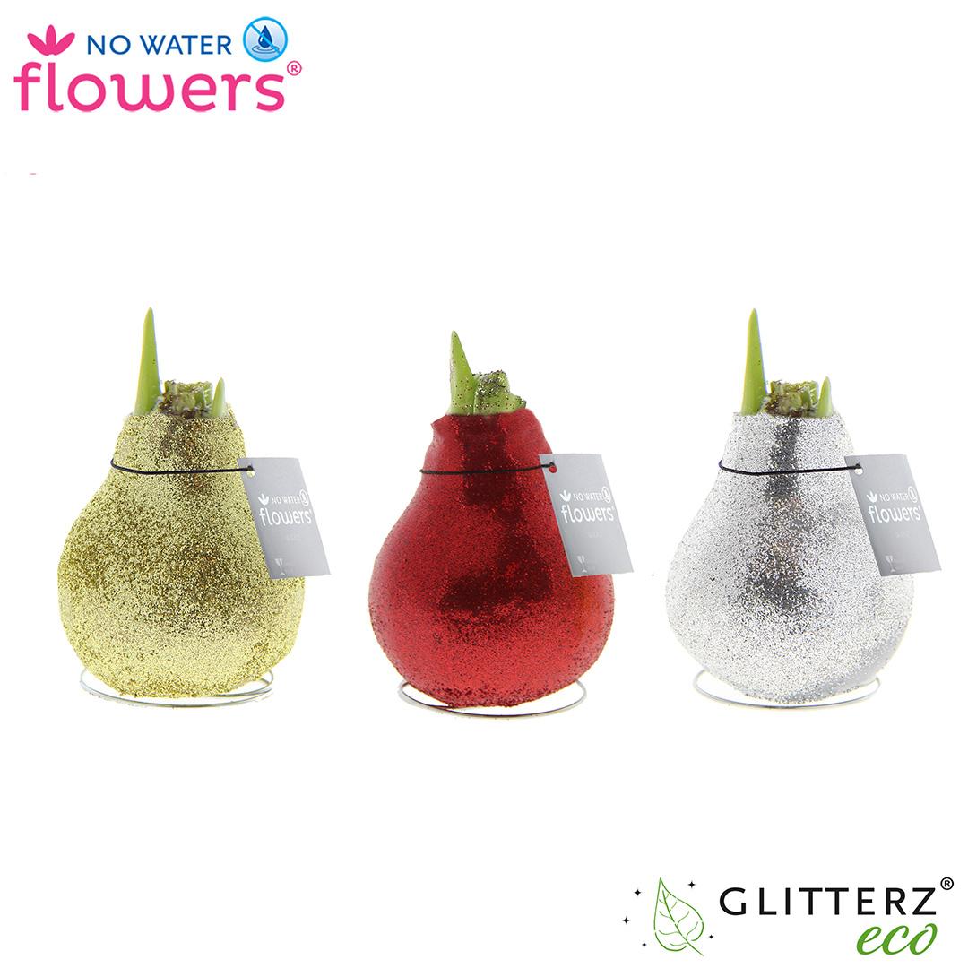 Glitzer-Trockenblumen Gold/Rot/Silber - 3er Set