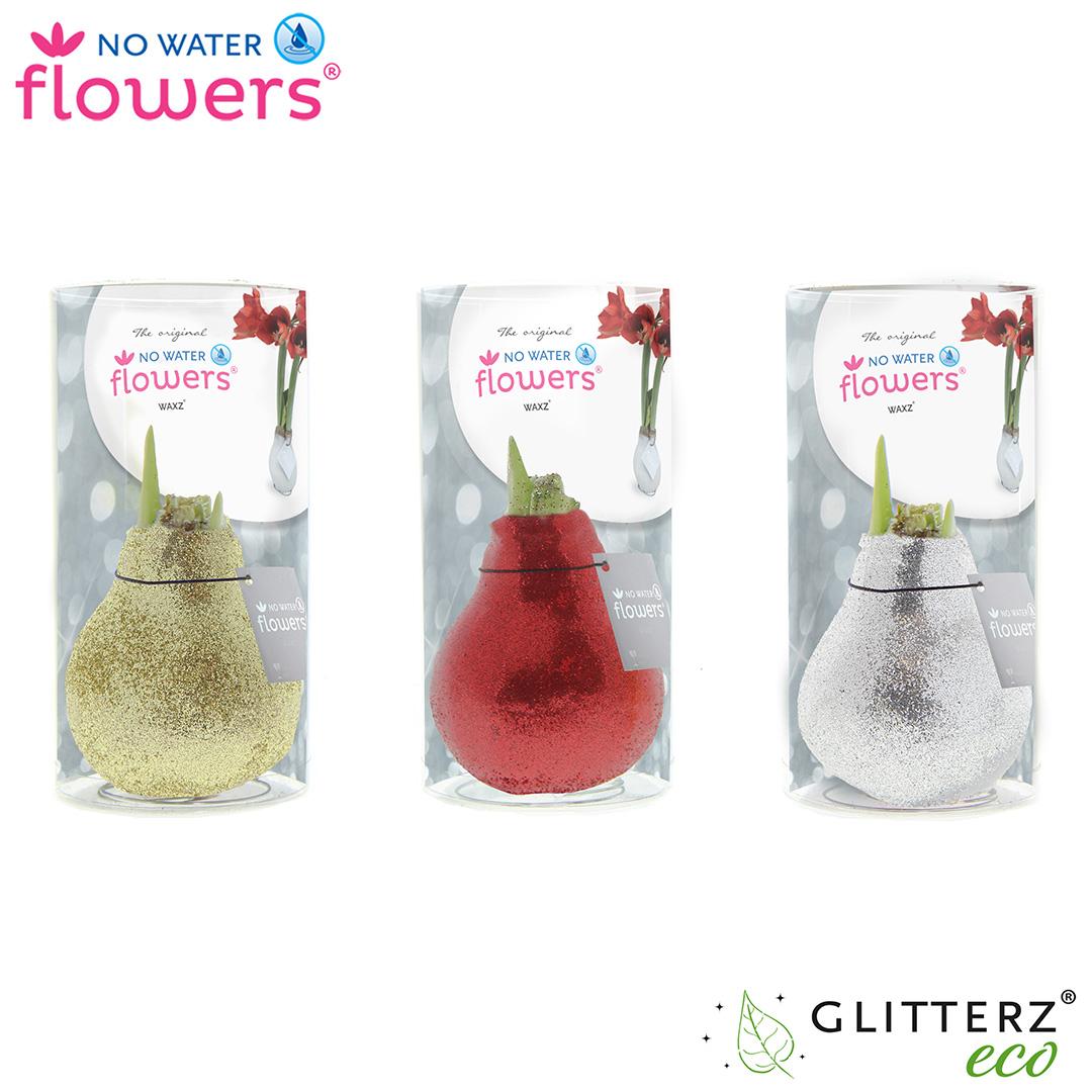 No Water Flowers Glitterz – 3er-Set in Gold, Rot & Silber