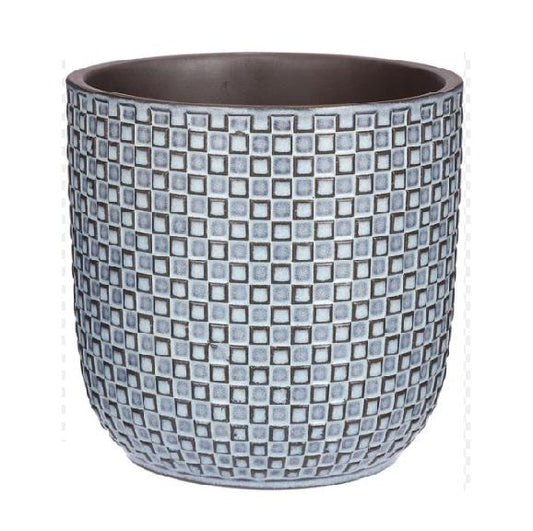 Mini Blauer Übertopf Relief D7 – Modern & Pflegeleicht