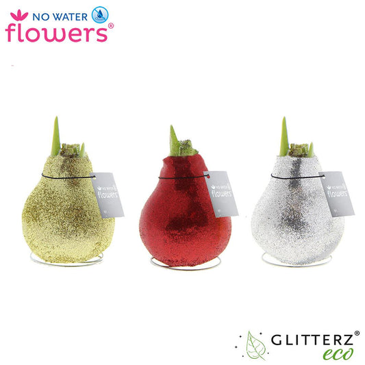 Glitzer-Trockenblumen Gold/Rot/Silber - 3er Set
