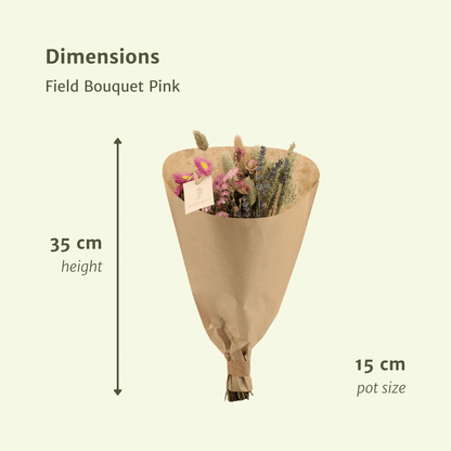Trockenblumenstrauß Feldblumen Rosa – Ø15cm, 35cm hoch