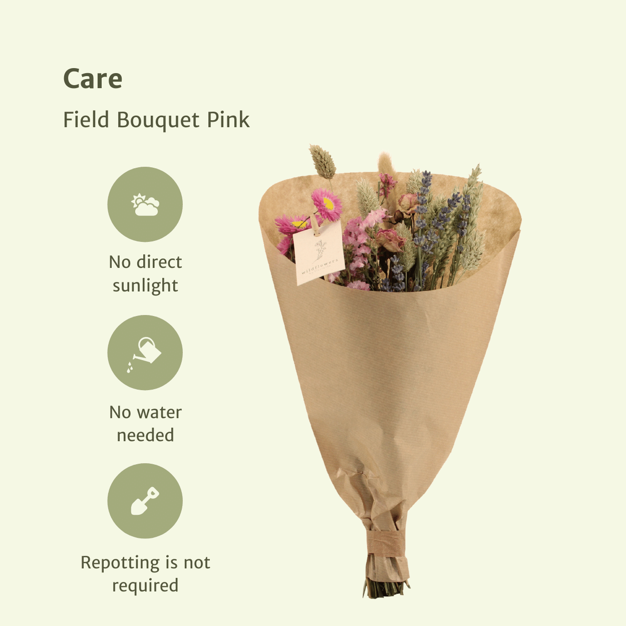 Trockenblumenstrauß Feldblumen Rosa – Ø15cm, 35cm hoch