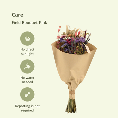 Trockenblumen Feldblumenstrauß Rosa – Ø20cm, ca. 50cm hoch