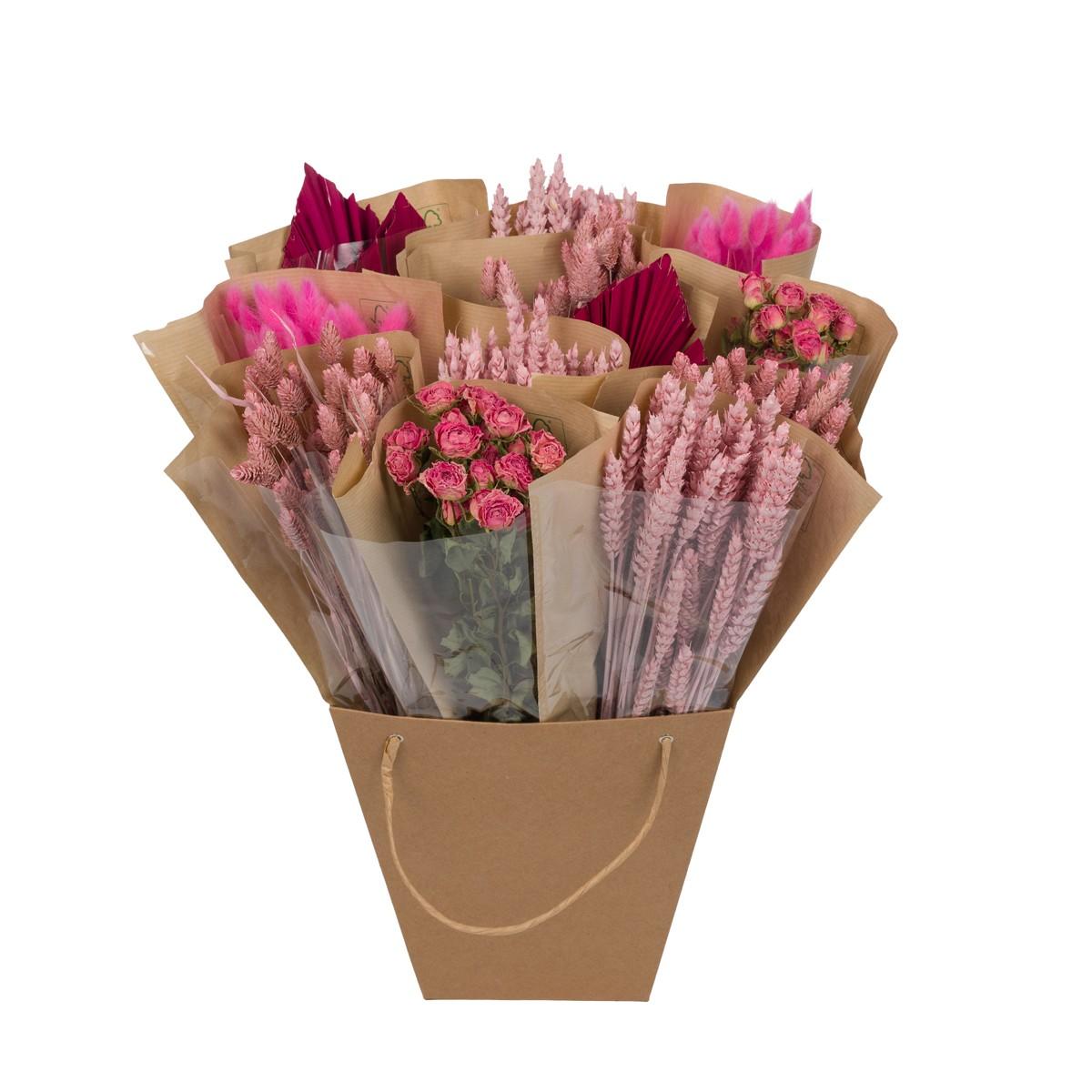 Dried Mono Mix Pink – 12 rosafarbene Trockenblumen, 50 cm
