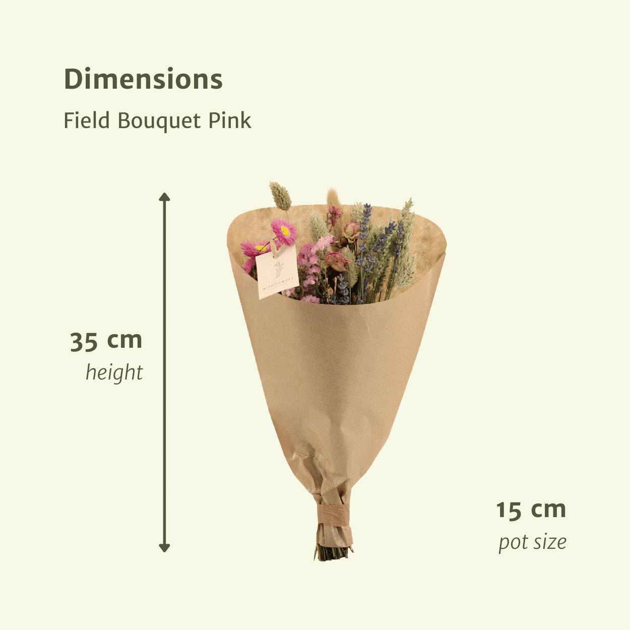 Trockenblumen Feldblumenstrauß Rosa Ø15cm, Höhe 35cm