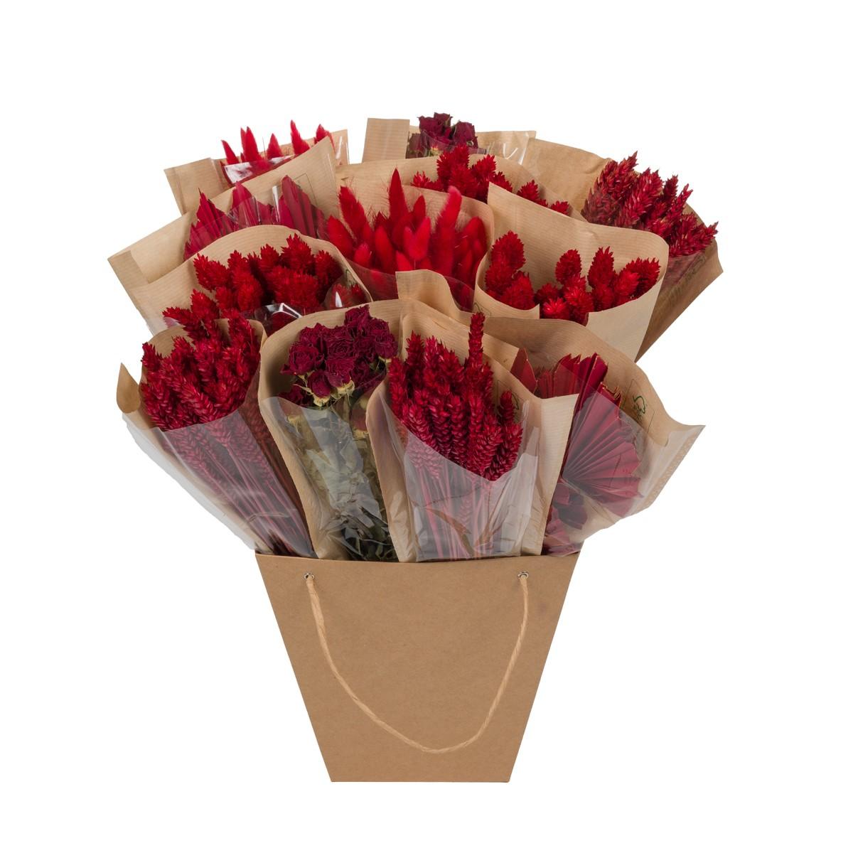 Dried Mono Mix Red – 12 rosafarbene Trockenblumen, 50 cm